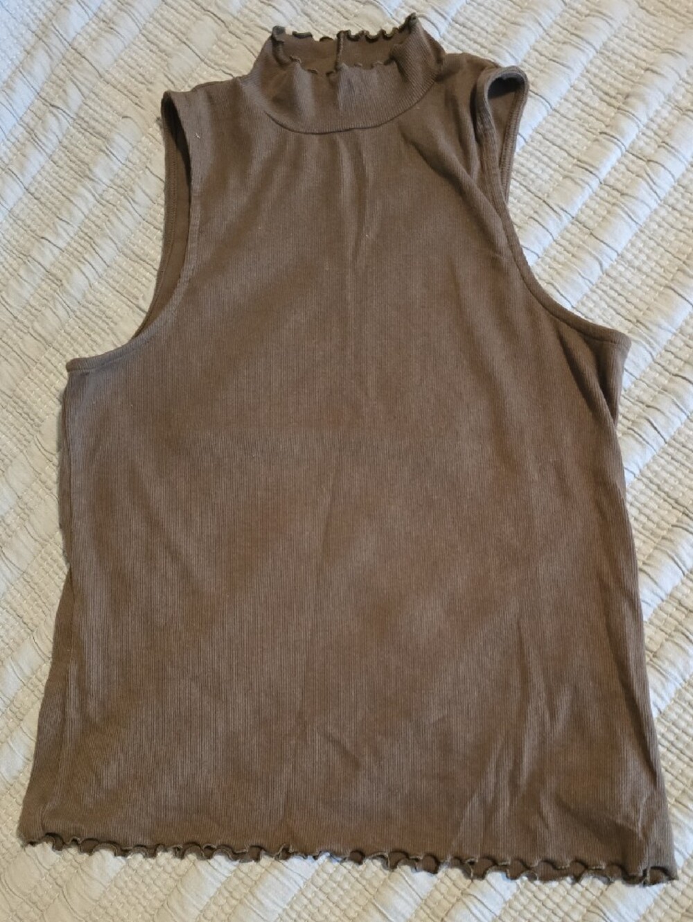 GAP Sleeveless Ribbed Mock Neck Top Olive Green